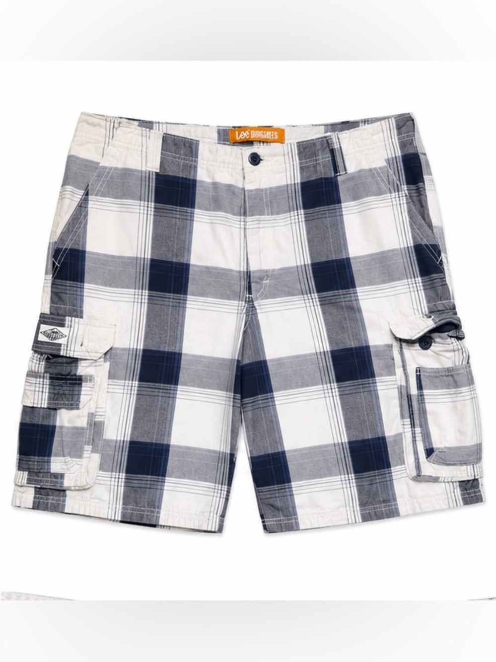 Lee Men’s White and Navy Plaid Cargo Shorts